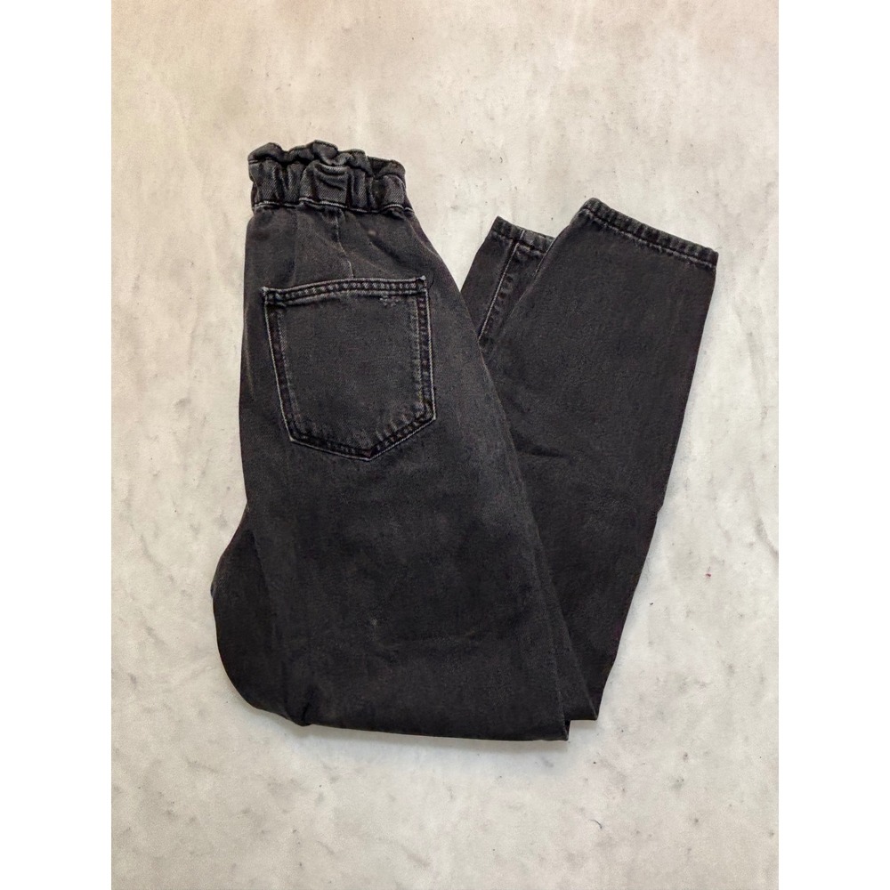 Zara Paperbag Waist Tapered Jeans Faded Black High Rise Denim Womens Size‎ 0 US0